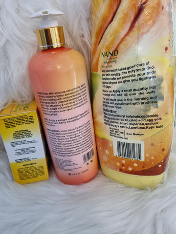 NANO Magic Potion Whitening Lotion With Natural Papaya Carrot Extract Kojic Acid Whitening Serum and White Natural Papaya & Carrot Soap  Plus Glutathione Bath