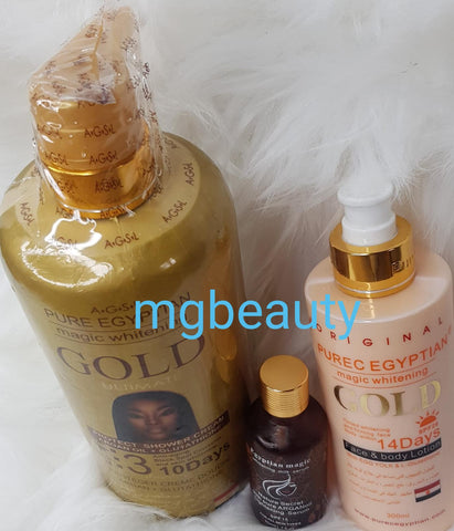 PURE EGYPTIAN GOLD MAGIC WHITENING LOTION, SHOWER GEL AND SERUM