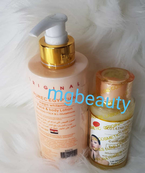 PUREC EGYPTIAN GOLD MAGIC WHITENING LOTION and Glutathione Comprime Serum