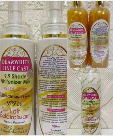 Dear White Half cast whitenizer body milk super strong 500ml +  Soap 500mls and serum 100ml.