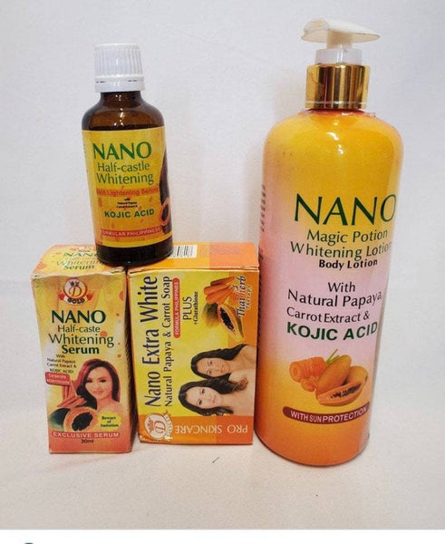 NANO Magic Potion Whitening Lotion With Natural Papaya Carrot Extract Kojic Acid Whitening Serum and Soap